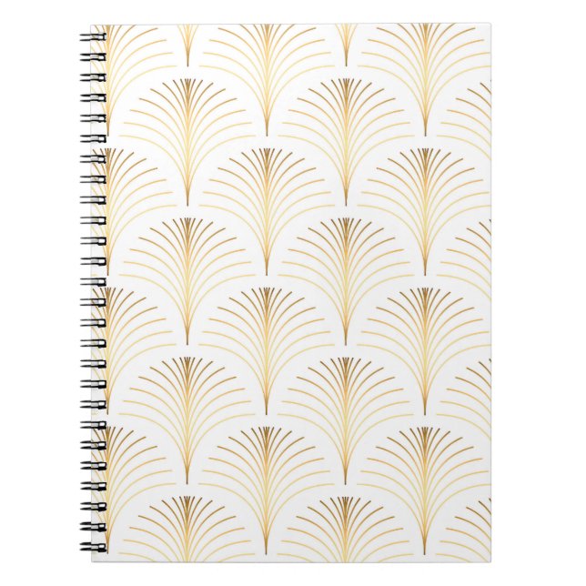 Caderno Espiral Art Deco Floral: Elegância Ouro. (Frente)
