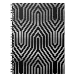Caderno Espiral Art Deco Geométrico - preto e branco