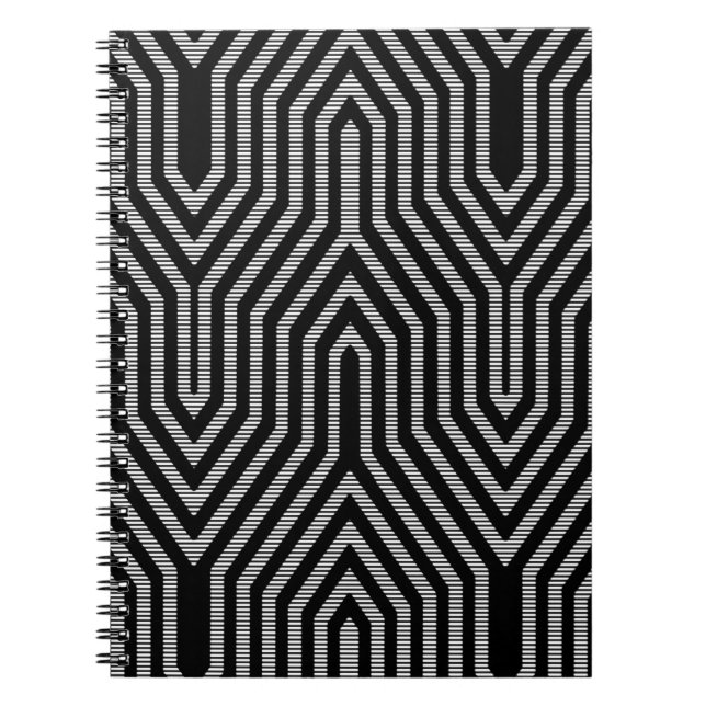 Caderno Espiral Art Deco Geométrico - preto e branco (Frente)