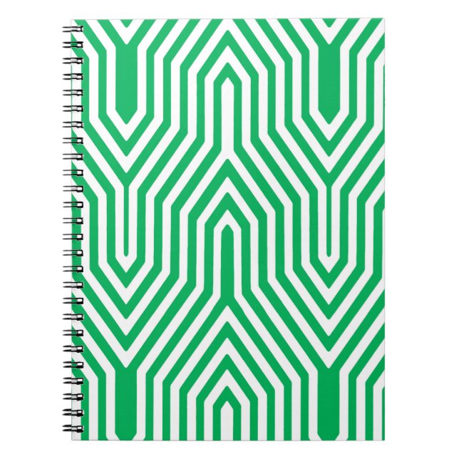 Caderno Espiral Art Deco Geométrico - verde-jade e branco (Frente)