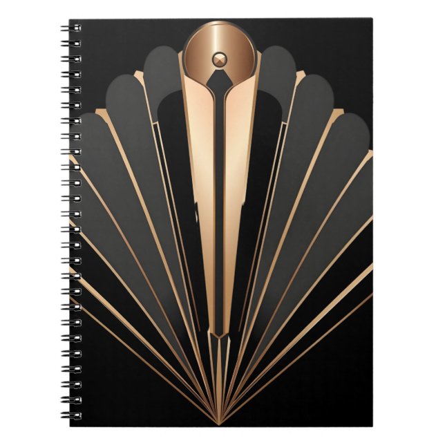 Caderno Espiral Art Deco Gold Fan Geometric Elegance (Frente)