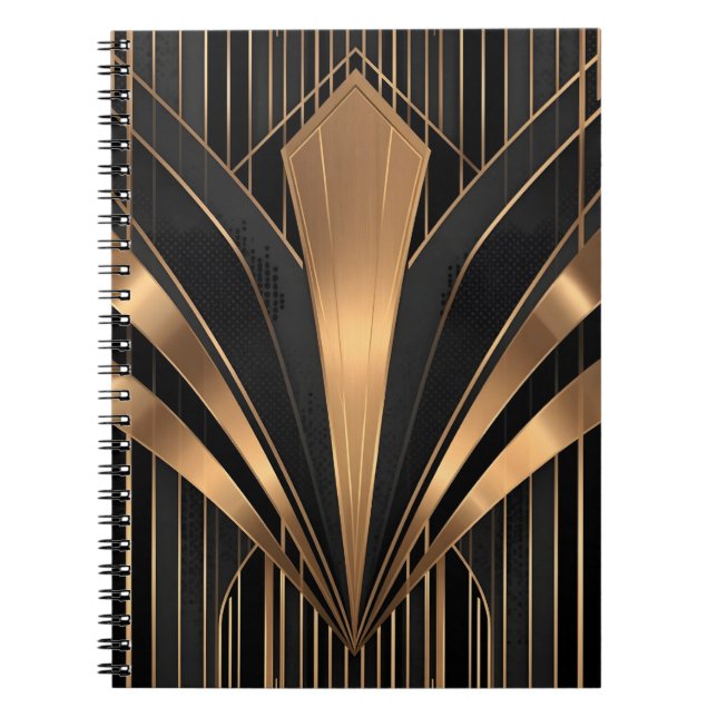 Caderno Espiral Art Deco Gold Sunburst Luxury Geometry (Frente)