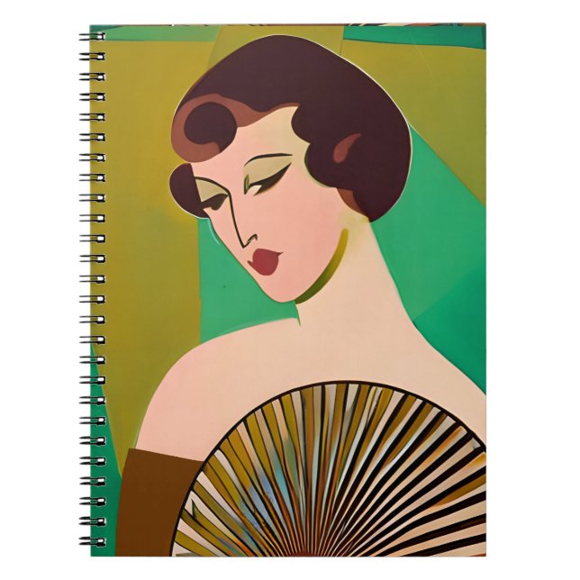 Caderno Espiral Art Deco Modern Lady with a Fan (Frente)