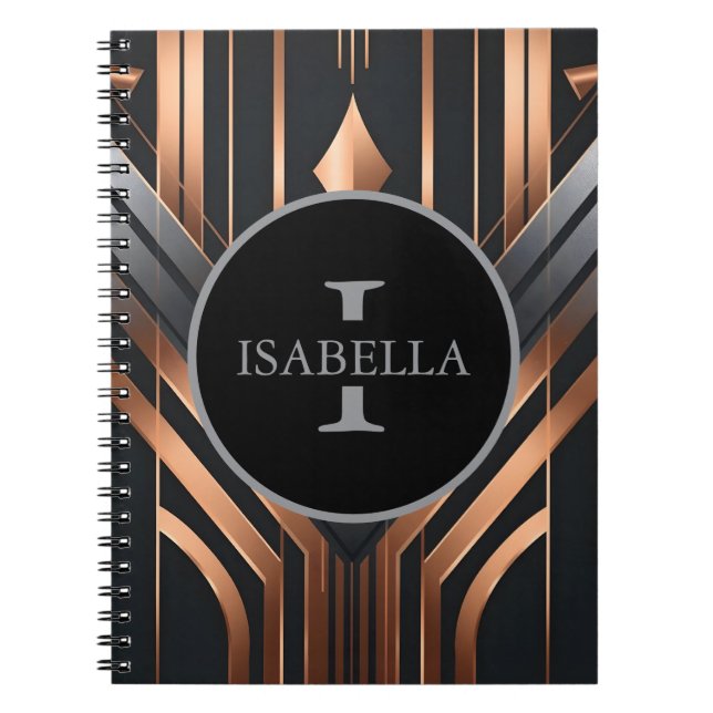 Caderno Espiral Art Deco Monogram Circle Name Design (Frente)