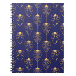 Caderno Espiral Art Deco ouro floral: elegante.