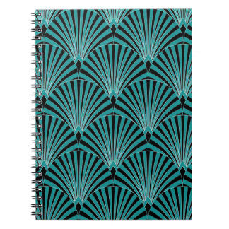 Caderno Espiral Art Deco: padrão de ventoinhas verdes.