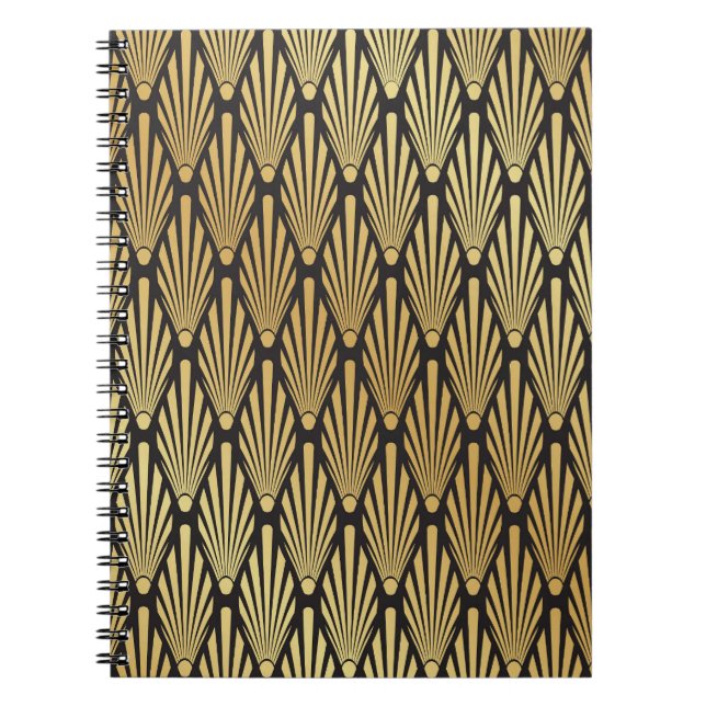 Caderno Espiral Art Deco Palms: Preto Dourado. (Frente)