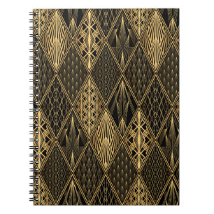 Caderno Espiral Art Deco Pattern. Serralheiro preto sem costura e