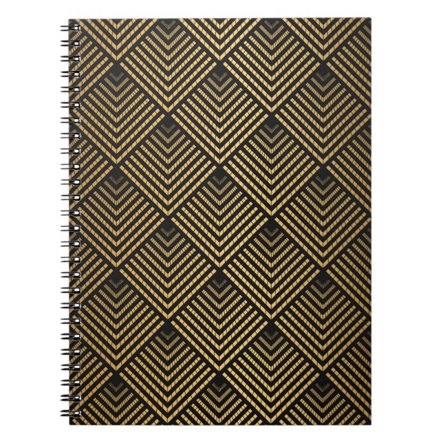 Caderno Espiral Art Deco Pattern. Serralheiro preto sem costura e  (Frente)