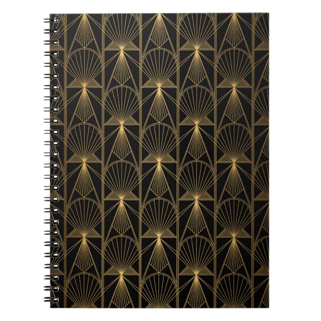 Caderno Espiral Art Deco Pattern. Serralheiro preto sem costura e  (Frente)