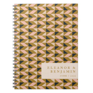 Caderno Espiral Art Deco Rosa Ouro Preto Casamento Personalizado