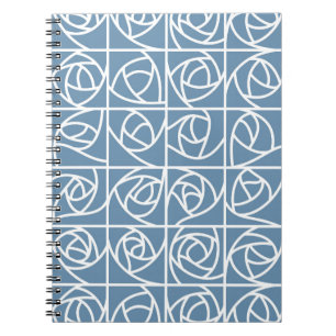 Caderno Espiral Art Deco Rosa quadrados estilizados Floral azul pá