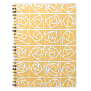 Caderno Espiral Art Deco Rosa Squares Estilizados Amarelo Floral