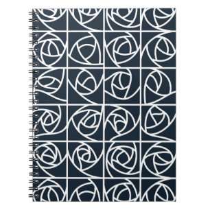 Caderno Espiral Art Deco Rosa Squares Estilizados marinho Floral A