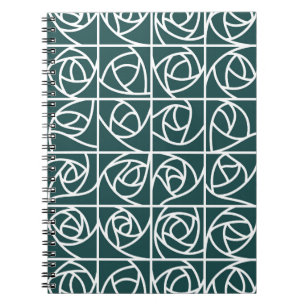 Caderno Espiral Art Deco Rosa Squares Estilizados Verde Floral