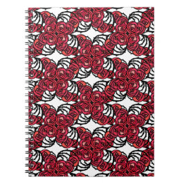 Caderno Espiral Art Nouveau Floral, vermelho e rosa preto, design
