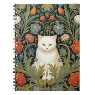 Caderno Espiral Art nouveau, gato branco no jardim