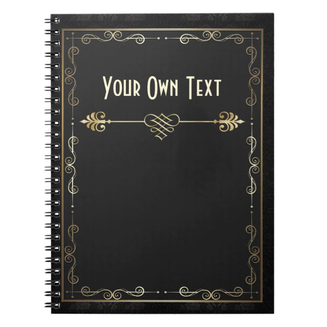 Caderno Espiral Art Nouveau Gilded em Notebook Negro (Frente)