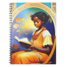 Art Nouveau Menina americana africana lendo livro