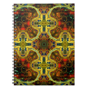 Caderno Espiral art nouveau ornamental vintage em verde, y
