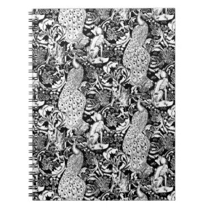 Caderno Espiral Art Nouveau Peacock Impressão, Preto e Branco