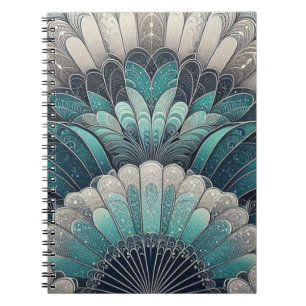 Caderno Espiral Art Nouveau Ventiladores Azuis e Prateados