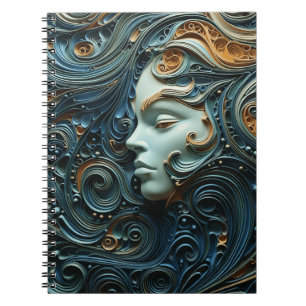 Caderno Espiral Arte 3D da Mulher Moonlit