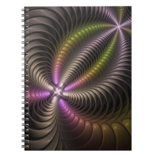 Caderno Espiral Arte abstrata brilhante e colorida de fractal 3D