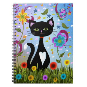 Caderno Espiral Arte Abstrata de Gato em um Jardim