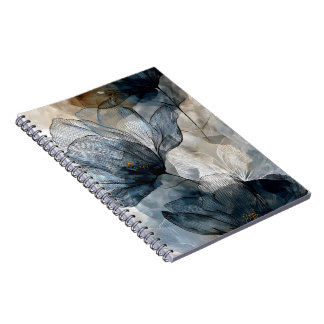 Caderno Espiral Arte Abstrata em Aquarela Floral Azul Elegante