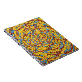 Caderno Espiral Arte Abstrata Figuras Amarelas e Azuis Correndo