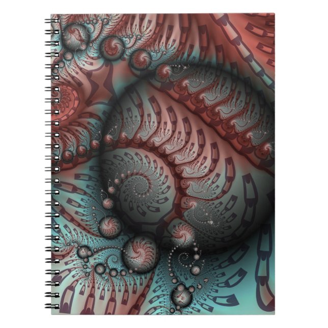 Caderno Espiral Arte Abstrata Fractal Bolas Marrom Azul (Frente)