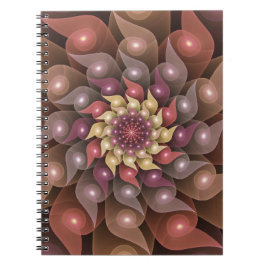 Caderno Espiral Arte abstrata fractal moderna surreal flor brilhan