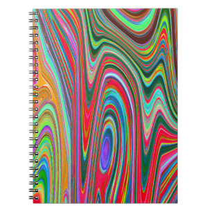 Caderno Espiral Arte Abstrata Groovy Vermelha, Verde e Azul Trippy