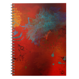 Caderno Espiral Arte Abstrata Grunge Vermelho, Aqua e Dourado