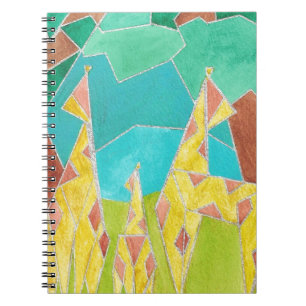 Caderno Espiral Arte abstrata original da família de girafas