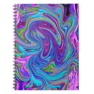 Caderno Espiral Arte Abstrata Retro Groovy Azul, Rosa e Roxo