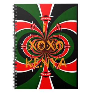Caderno Espiral Arte Abstrato de Bandeira do Quênia inspirada na Á
