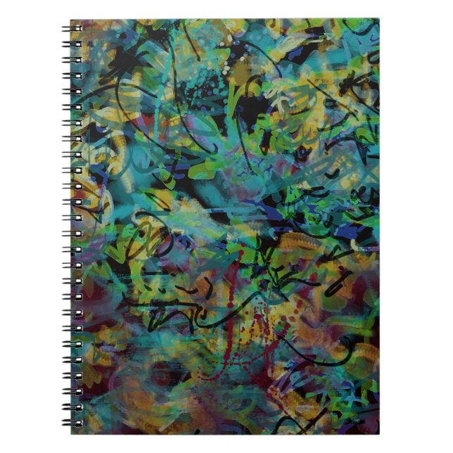 Caderno Espiral Arte Abstrato Rabiscado Multicolorido (Frente)