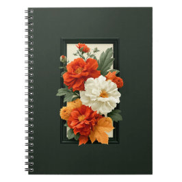 Caderno Espiral Arte Acrílica Floral Laranja e Branco Elegante