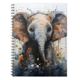 Caderno Espiral Arte Animal Única De Aquarela De Elefante Selvagem