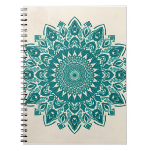 Caderno Espiral Arte Árabe Mandala - Teal & Turquoise Geométrica