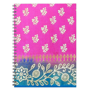 Caderno Espiral Arte azul e Dourado cor-de-rosa do sari