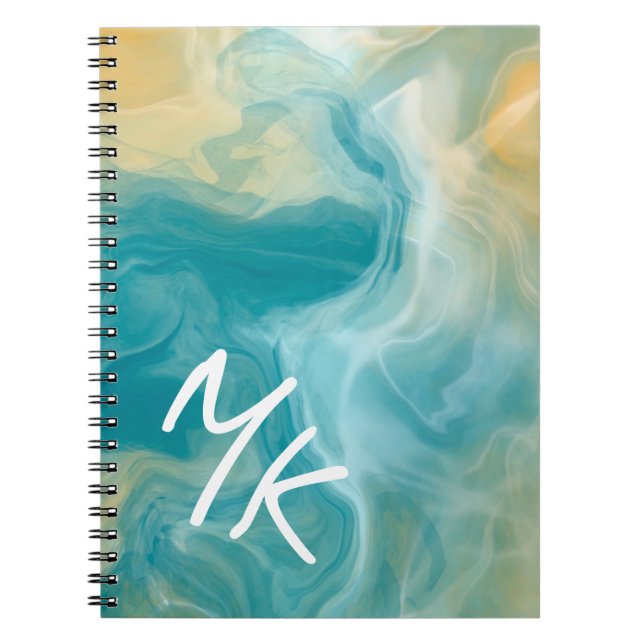 Caderno Espiral Arte Azul Marrom, Monogramas, Marrom, Arte Fluida (Frente)