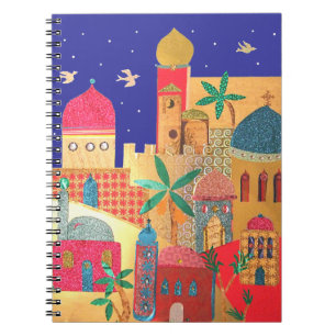 Caderno Espiral Arte colorida da cidade de Jerusalem
