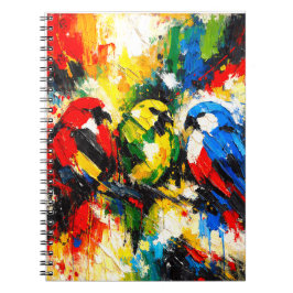Caderno Espiral Arte Colorida de Papagaios Abstratos Aves Tropicai