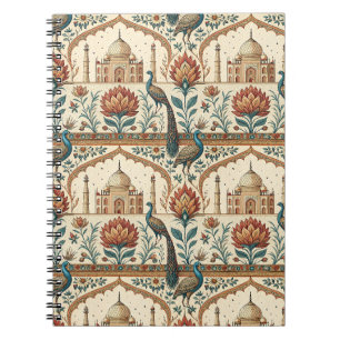 Caderno Espiral Arte com padrão floral de pavão do Palácio Real In