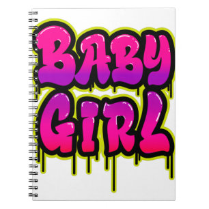 Caderno Espiral Arte com Palavras de Menina Bebê Pintura Spray Ros