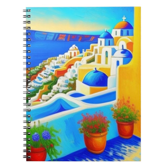 Caderno Espiral Arte da ilha Santorini (Frente)