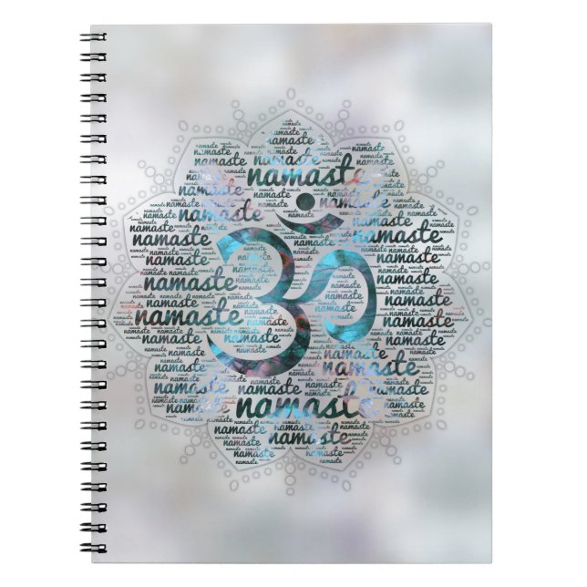 Caderno Espiral Arte da palavra de Namaste da labradorite em Lotus (Frente)